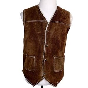 The Leather Shop Sherpa Lined Leather Snap Front Vest